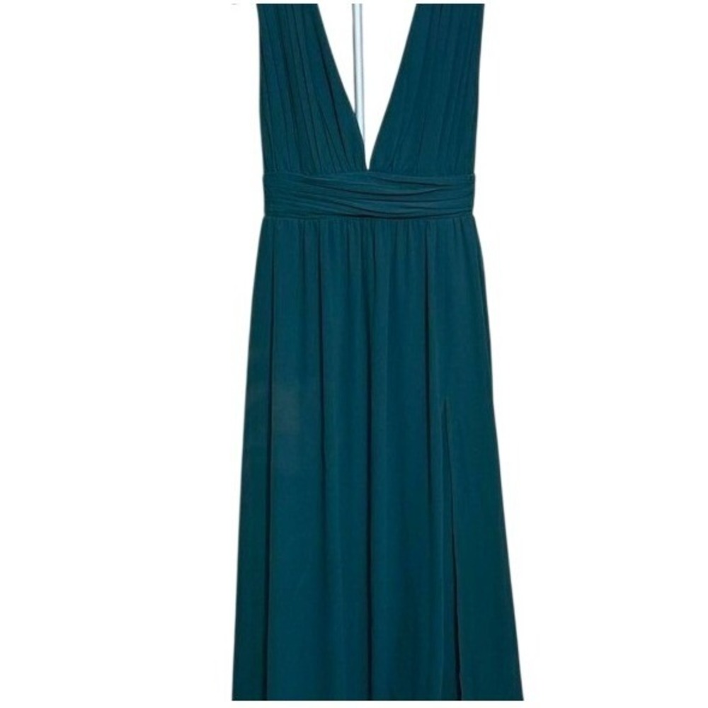 Lulus Heavenly Hues Forest Green Maxi Dress Deep V-Neck Formal Gown Size L
